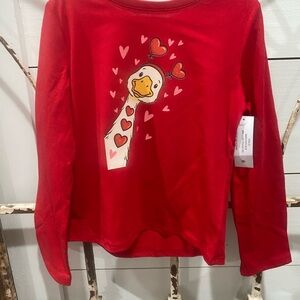 Wonder Nation Red Long Sleeve Kids Tee with Heart Duck Design DTF Transfer